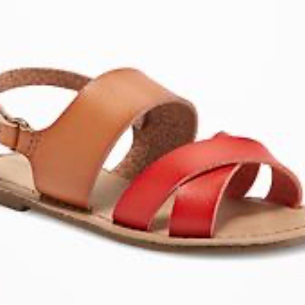 Old Navy Red Tan Sandals with Crisscross Straps, Size 9 Toddler Girls